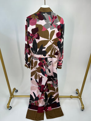 Loro Piana Pink and Brown Silk Floral Print Jumpsuit Size IT 38 (UK 6)