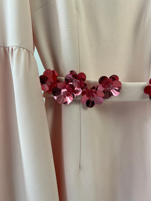 Safıyla Pastel Pink Long Split Sleeve Ball Gown Long Dress with Embellished Belt Detailing FR 46 (UK 18)