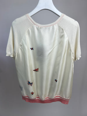 Loro Piana Cream and Multi-Colour Floral Print Silk T-Shirt