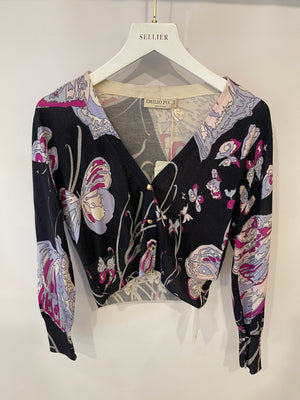 Emilio Pucci Black, Pink and Lilac Cropped Silk Cardigan with Gold Buttons Size XS (UK 6) RRP £460