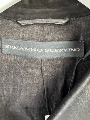 Ermanno Scervino Black Leather Jacket with Embroidered Shoulder Details Size IT40 (UK 8)