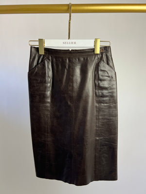 Chanel Chocolate Brown Pencil Skirt in Calfskin Leather Size FR 38 ( UK 10)
