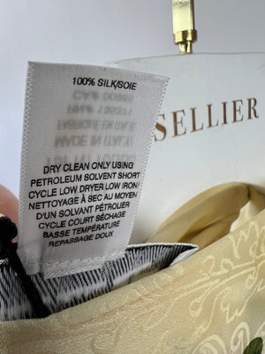 Oscar De La Renta Floral Silk High Neck Blouse with Asymmetric Hem Detail Size 0 ( UK 6)