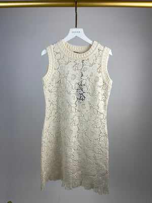 Ermanno Scervino Cream Knitted Floral Embroidered Dress Size IT 38 (UK 6)