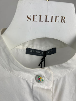 Alexander McQueen White Long-Sleeve Shirt with Embroidery Anglaise Sleeve Detail IT 40 (UK 8)
