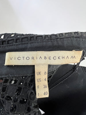 Victoria Beckham Black Midi Dress with Laser Cut Detail Size UK 6-8