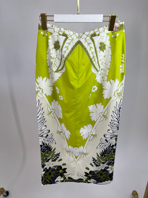 Valentino Green, Cream, Brown Feather-Trim Top and Skirt Printed Set Size IT 42 (UK 10)