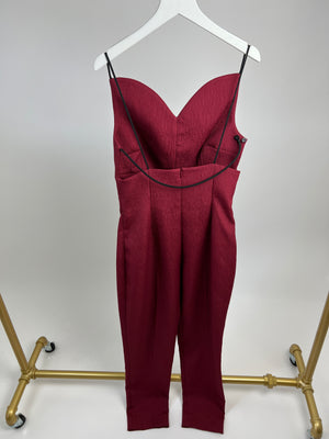 Emilia Wickstead Burgundy Sweet-Heart Neckline Jumpsuit with Black Strap Size UK 10