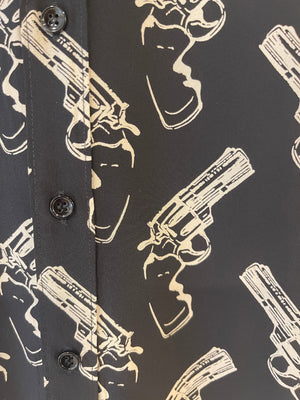Saint Laurent Black Silk Button Up Shirt with Pistol Print Size FR 38 (UK 10)