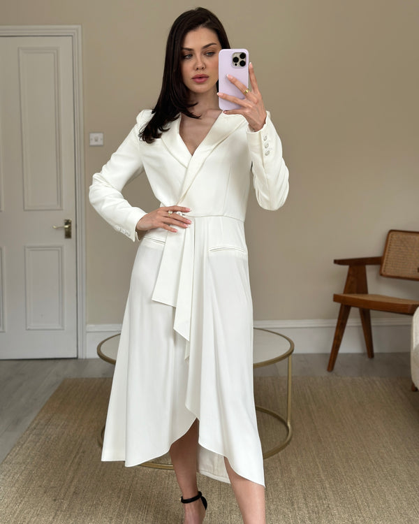 Alberta Ferretti White Longline Tuxedo Jacket Size IT 42 (UK 10)