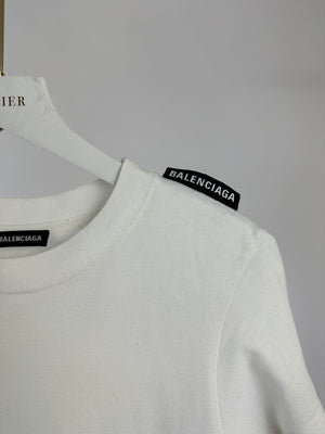 Balenciaga Plain White T-shirt with Logo Tag Detail Size XXS (UK 4)