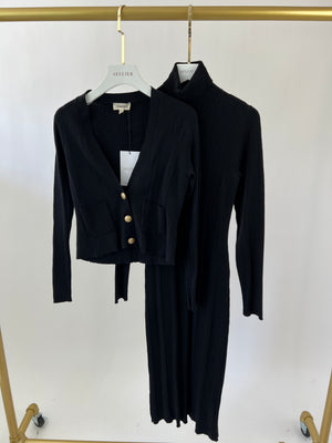 L’Agence Black Roll Neck Dress and Cardigan Set with Gold Button Detail Size XS (UK 6)