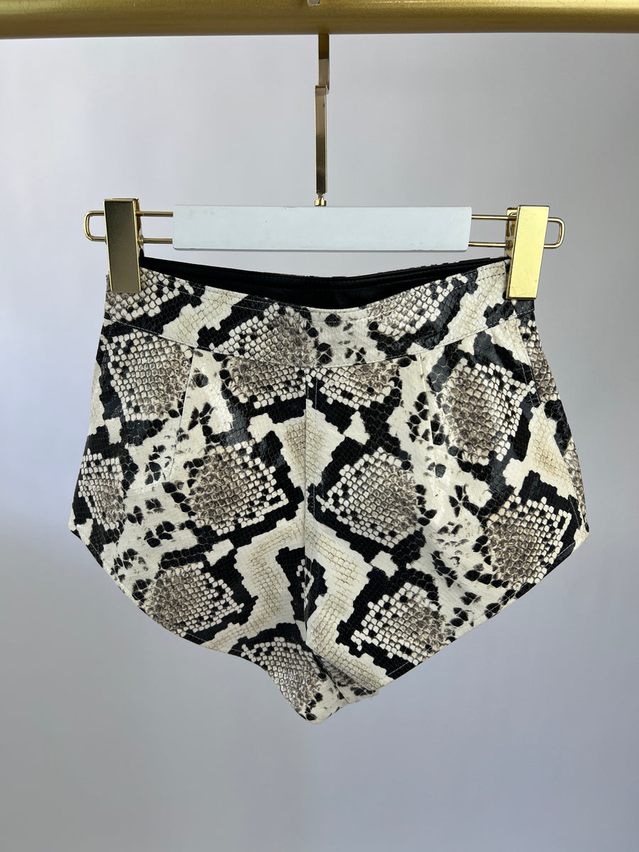 Alessandra Rich Cream and Black Leather Snakeprint Hot-Pants Size IT 36 (UK 4)