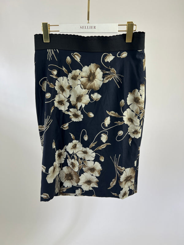 Dolce & Gabbana Black Floral Silk Skirt in size IT 44 (UK 12)