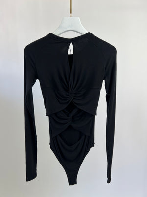 Alix NYC Black Ribbed Long Sleeve Bodysuit with Knot Back Detail Size S (UK 8)