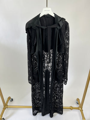 David Koma Black Lace Over Coat with Silk Trim Size UK 10