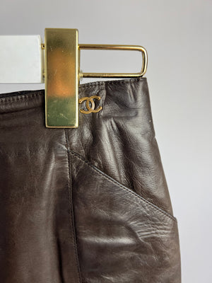 Chanel Chocolate Brown Pencil Skirt in Calfskin Leather Size FR 38 ( UK 10)
