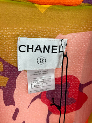 Chanel Peach Three Piece Set with Multicoloured Silk Trim and Shoulder Pad Detailing FR 38 (UK 10)