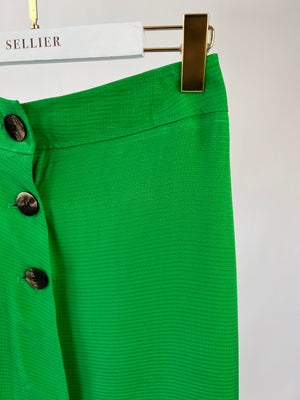Ganni Green Textured Midi Skirt with Button Details Size FR 36 (UK 8)