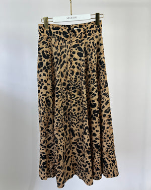 Zimmermann Leopard Print A Line Pocketed Skirt with Button Down Split Detailing FR 38 (UK 10)