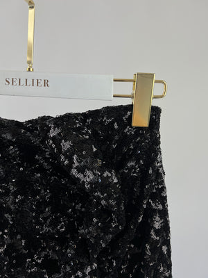 Giuseppe Di Morabito Black Sequin Mini Skirt with Ruffle Detail Size IT 40 (UK 8)