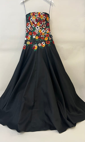Carolina Herrera Black Gown with Embellished Floral Corset Size 2 (UK 6)