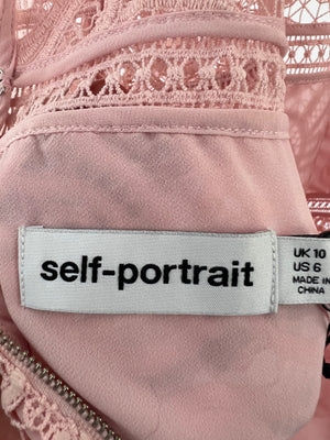 Self-Portrait Pastel Pink Laser Cut Tiered Short Sleeve Dress IT 42 (UK 10)