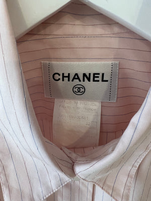 Chanel Light Pink Striped Button-up Shirt Top Size FR 42 (UK 14)