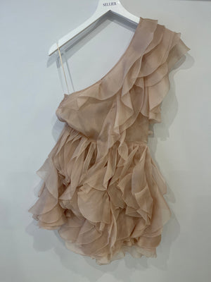 Ermanno Scervino Nude Mini Ruffle Dress with Leather Belt Size IT 40 (UK 8)