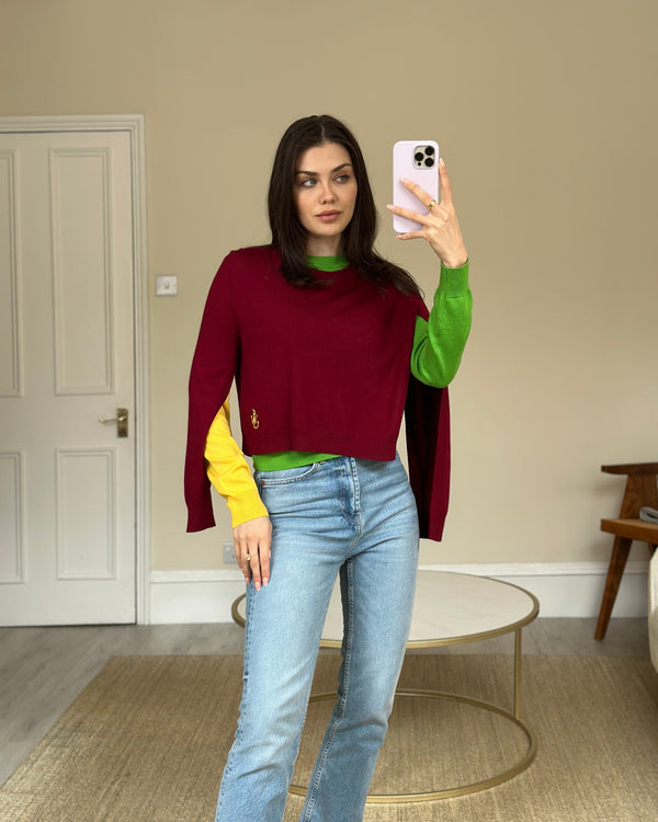 JW Anderson Burgundy, Green and Yellow Double-Layered Jumper Size UK 10