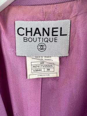Chanel Vintage 97P Lilac Longline Blazer with CC Button Detail Size FR 38 (UK 10)