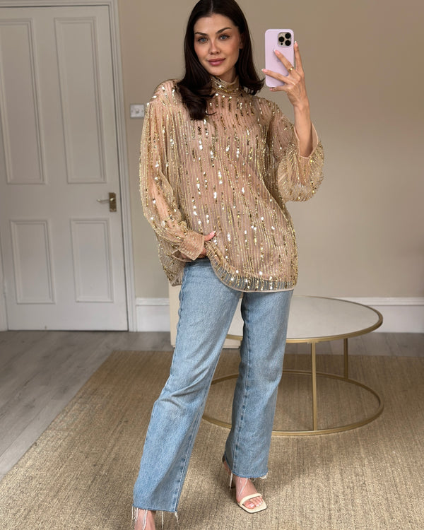 *CURRENT SEASON* Valentino Tulle Sequin Embroidered Long-Sleeve Blouse Size IT 44 (UK 12) RRP £4200