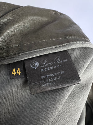 Loro Piana Khaki Leather Trousers with Zip Bottom Detail Size IT 44 (UK 12)