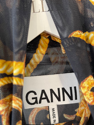 Ganni Black Mesh Top with Gold Details Size S (UK 8)