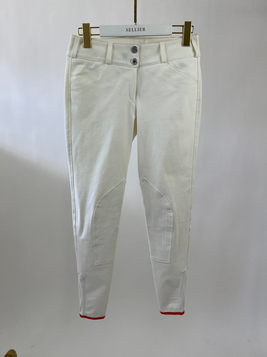 Hermès White Jodhpur Trousers with Coral Red Trim FR 38 (UK 10)