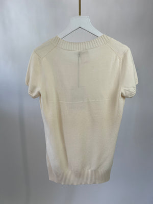 Chanel Cream Wool Short Sleeve Top and Cardigan Set with Black Logo Buttons Size FR 40 (UK 12)