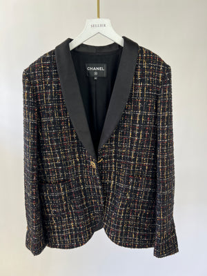 Chanel Black, Red and Gold Tweed Jacket with Silk Collar and Gold Embellished Button Detail Size FR 42 (UK 12)