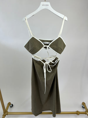 Christopher Esber Khaki and White Bandeau Cut-Out Dress Size UK 12