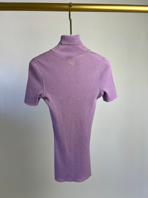 Chanel Vintage 96A Lilac Ribbed Metallic Thread High Neck Top Size FR 38 (UK 10)