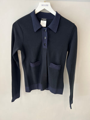 Chanel Black and Navy Long-sleeve Shirt Top with Buttons Size FR 40 (UK 12)