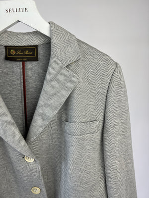 Loro Piana Light Grey Blazer with Suede Elbow Patches IT 46 (UK 14)