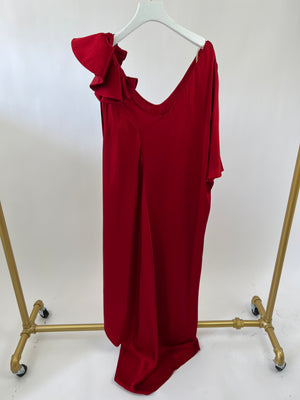 Valentino Red Draped Silk One shoulder Dress Size IT 40 (UK 8)