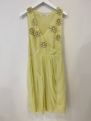 Christian Dior Lime Mini Flower Embellished Dress Size FR 36 (UK 8)