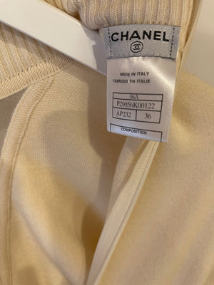 Chanel Cashmere Cream High Neck Long Sleeve Midi Dress with Ruffles Size FR 36 (UK 8)