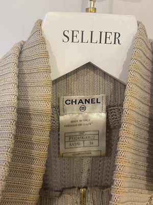 Chanel Beige Iridescent Crochet Gilet with Gold Chain Details Size FR 34 (UK 6)
