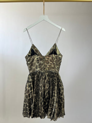 Saint Laurent Leopard Metallic Pleated Mini Dress FR 36 (UK 8)