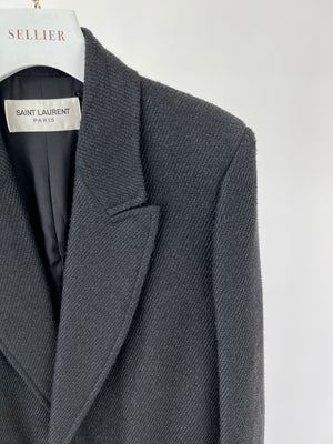 Saint Laurent Black Diagonal Striped Coat with Button Detailing FR 40 (UK 12)