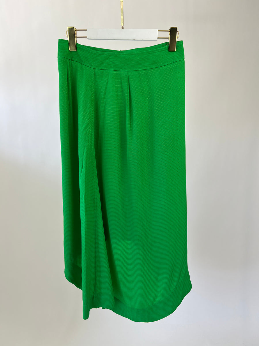 Ganni Green Textured Midi Skirt with Button Details Size FR 36 (UK 8)