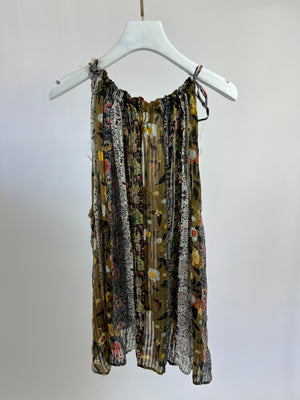 Isabel Marant Brown & Yellow Floral Silk Sleeveless Blouse with Pocket Detail Size FR 36 (UK 8)