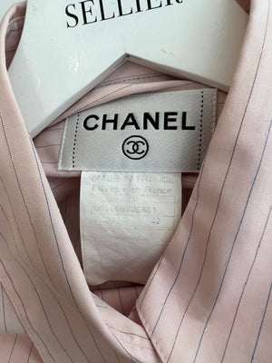 Chanel Light Pink Striped Button-up Shirt Top Size FR 42 (UK 14)
